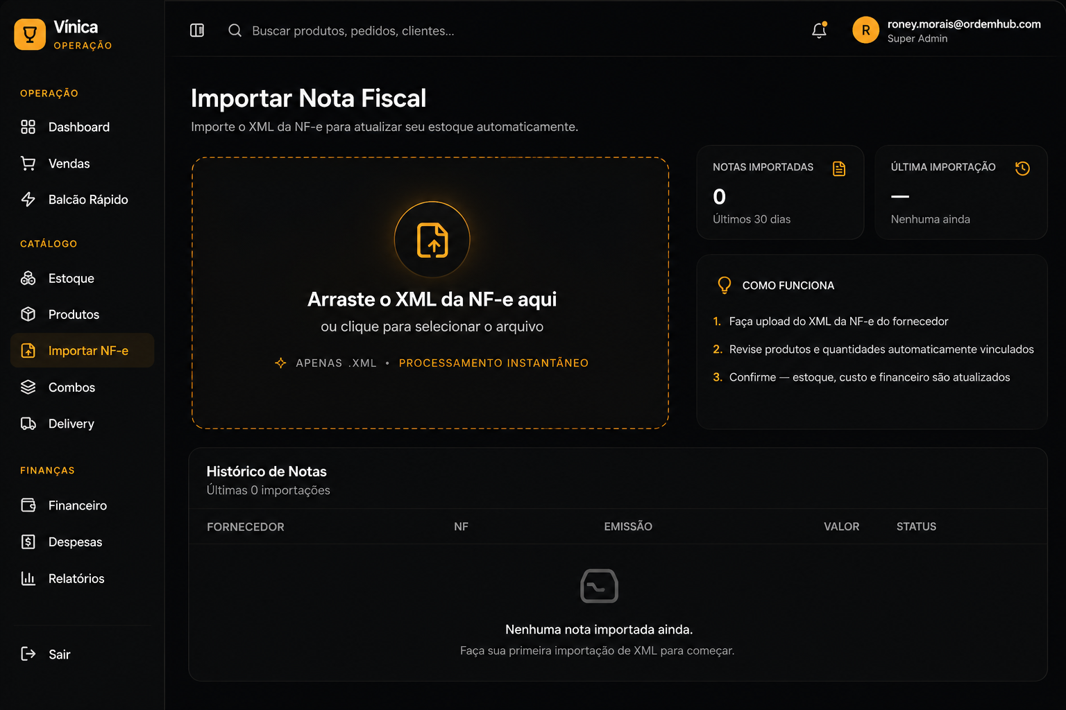 Importação de NF-e Vínica